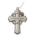 Cross with Holly Leaves Pewter Finish Ornament